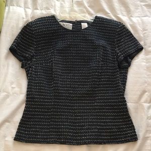 Black beaded silk Oleg Cassini top